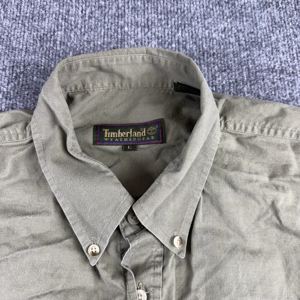 VTG Timberland Shirt Mens Large Green Long Sleeve Button Down Weathergear Cotton